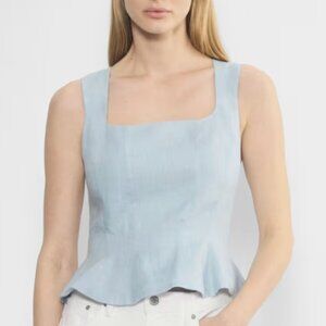 Aritzia Wilfred Rhodora Bustier Top Blue Linen 2XS